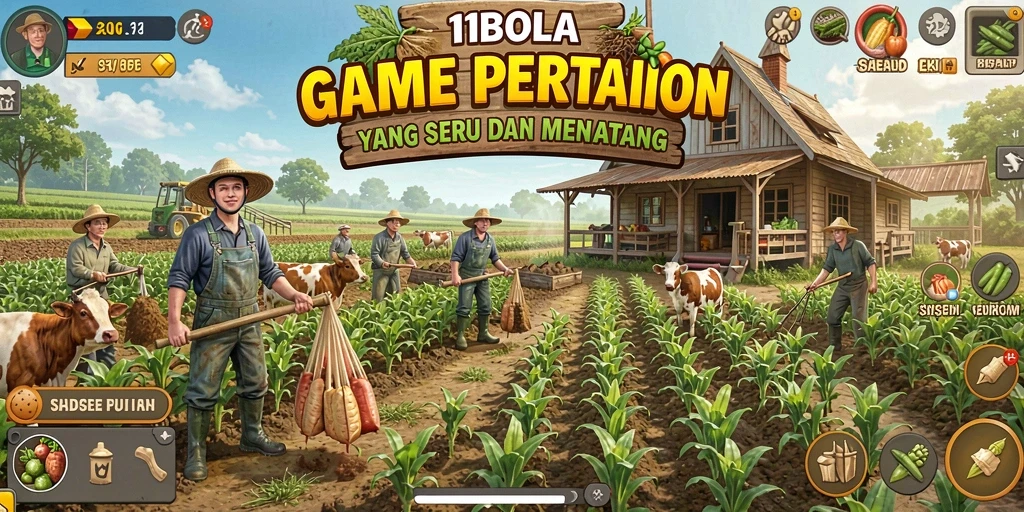Tampilan gameplay 11BOLA saat bertani dan merawat hewan.