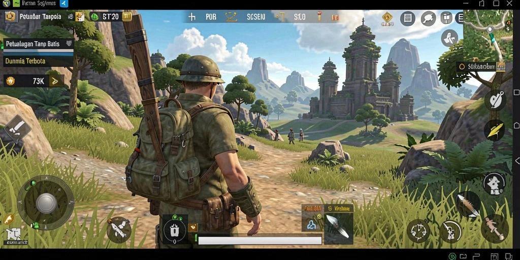 Screenshot gameplay 73K menampilkan keindahan dunia terbuka.