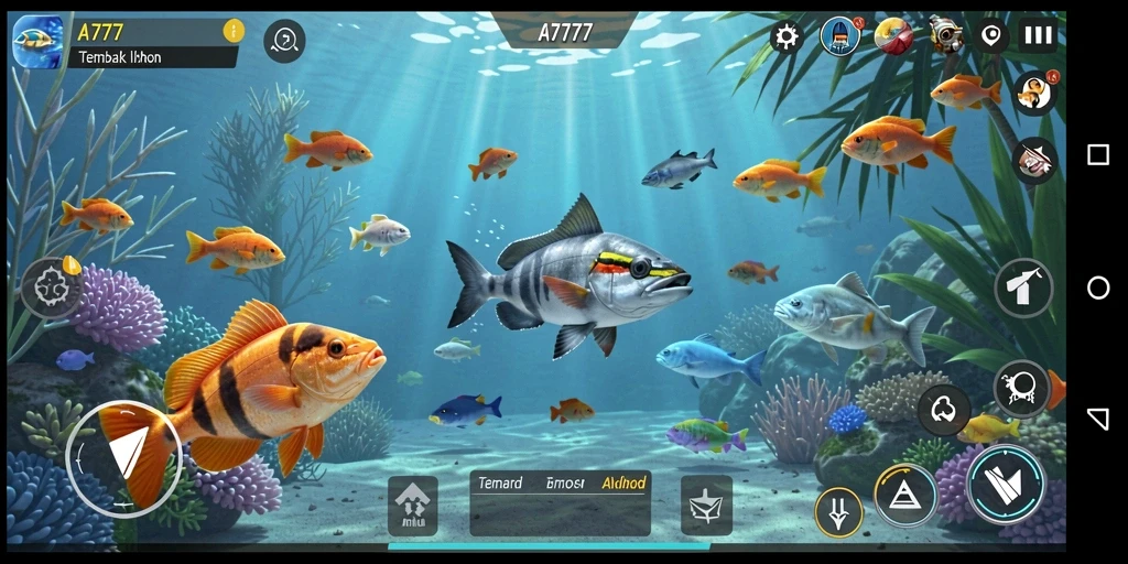 Screenshot utama A7777 menampilkan gameplay aksi tembak ikan yang menarik.