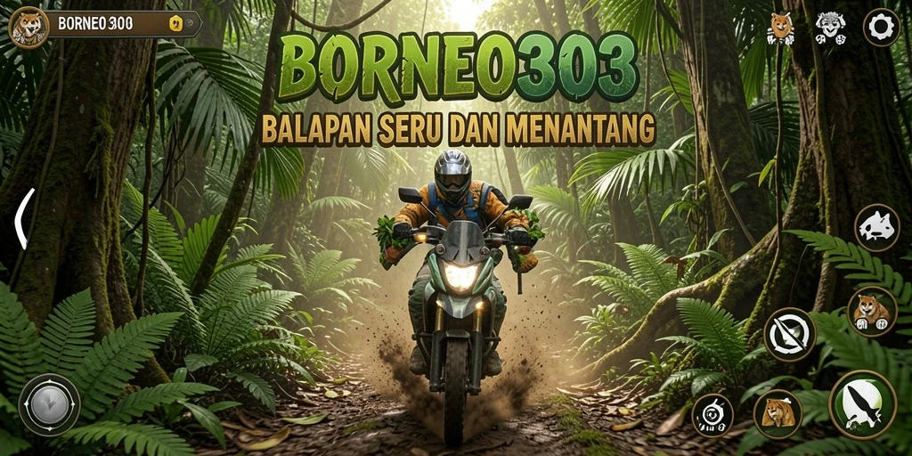 Screenshot gameplay BORNEO303 menunjukkan aksi balapan yang mendebarkan.