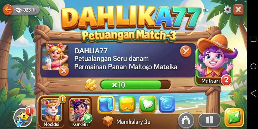 Tampilan gameplay seru di DAHLIA77 dengan kombinasi Match-3 yang menarik.