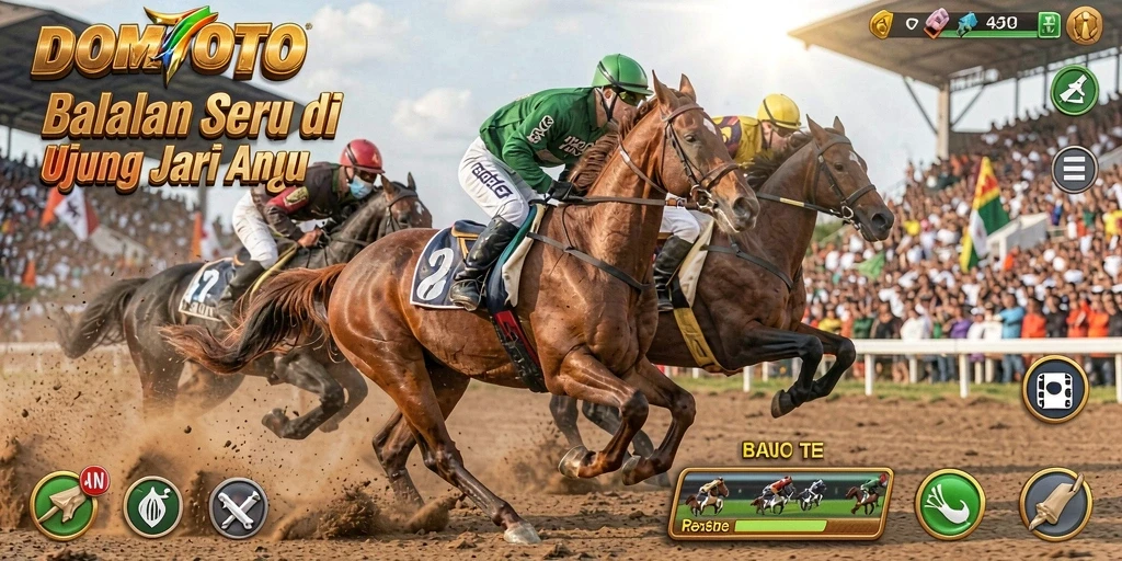 Screenshot gameplay DOMTOTO menampilkan balapan yang mendebarkan.