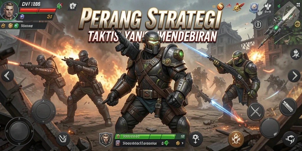 Screenshot DV188 menunjukkan aksi pertempuran taktis yang intens.