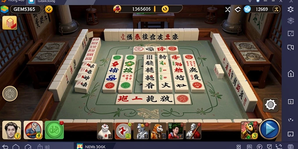 Tampilan gameplay menarik GEMS365 dengan elemen Mahjong.