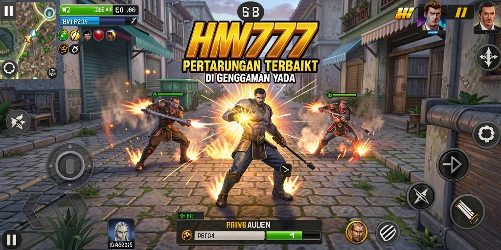 Tangkapan layar utama HW777 menampilkan aksi pertarungan yang intens.