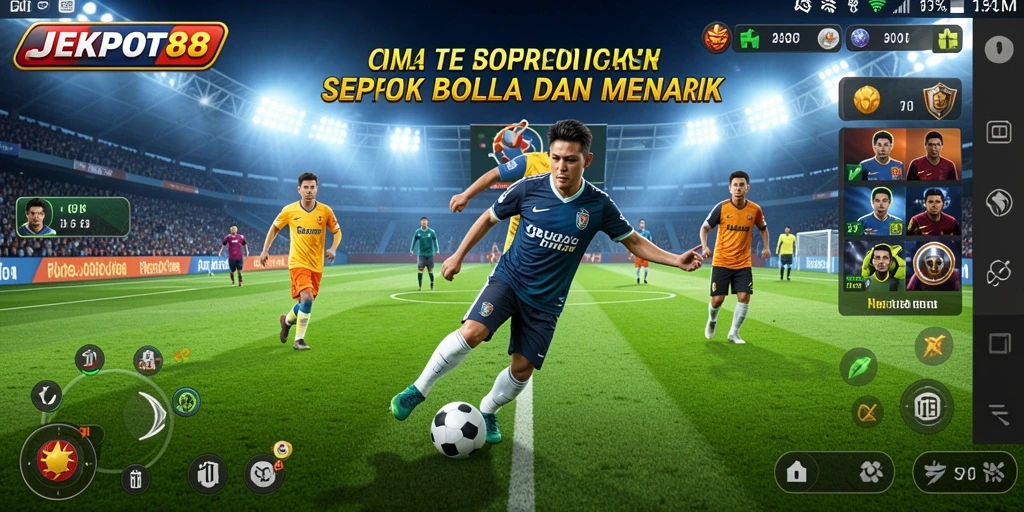 Screenshot JEKPOT88 menampilkan aksi seru di lapangan sepak bola.