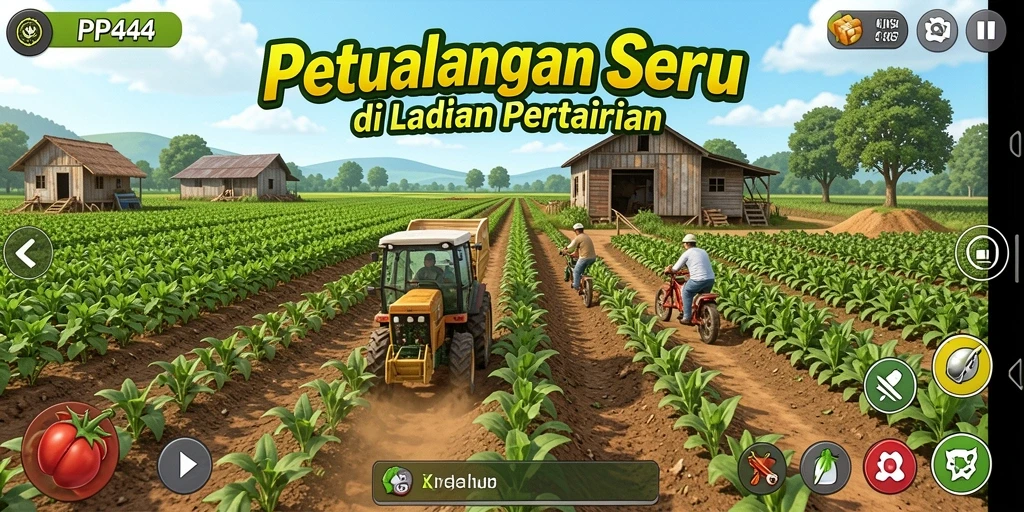 Tampilan screenshot PP444 menampilkan aktivitas bertani yang seru dan penuh warna.