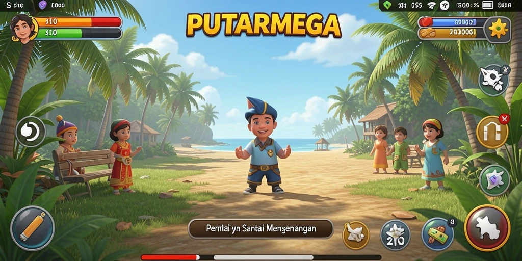 Tampilan seru gameplay PUTARMEGA yang penuh warna dan tantangan.