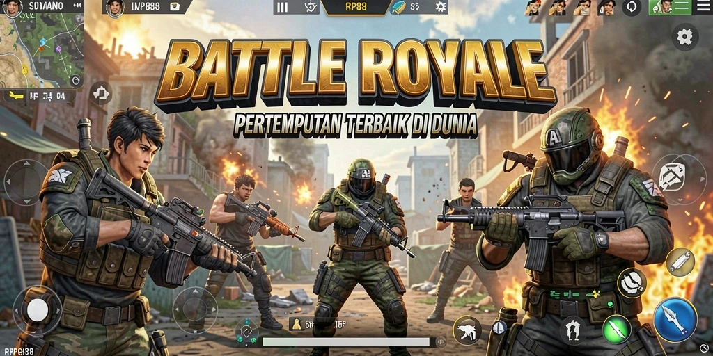 Screenshot gameplay RP888 yang menampilkan pertempuran seru Battle Royale.