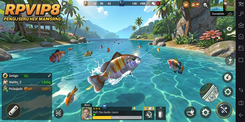 Gameplay menarik RPVIP8 dengan ikan beragam dan lokasi memancing.