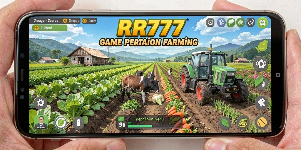 Tampilan gameplay <strong>RR777</strong> yang menarik saat bertani di lahan luas.