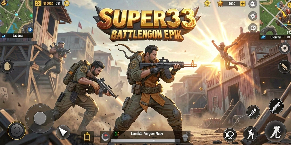 Tangkapan layar SUPER33 menunjukkan aksi seru dalam pertarungan Battle Royale.