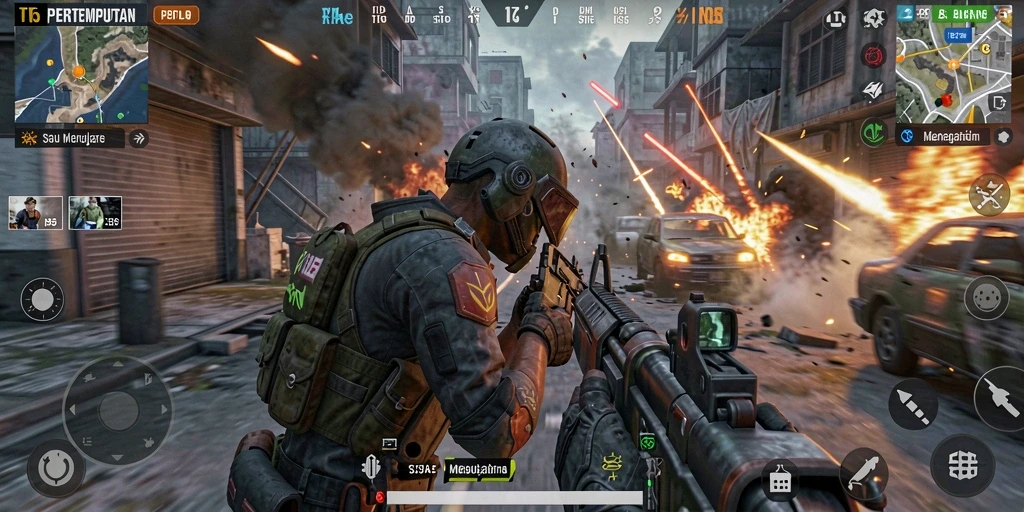 Screenshot utama T6 menampilkan aksi intens dalam pertempuran FPS.