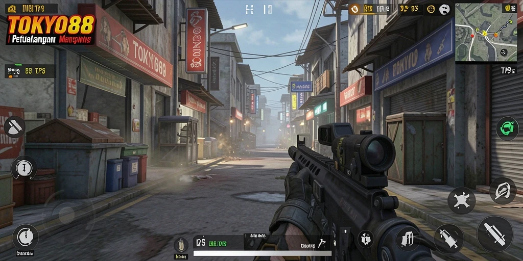 Tangkapan layar utama TOKYO88 menampilkan aksi seru gameplay TPS.