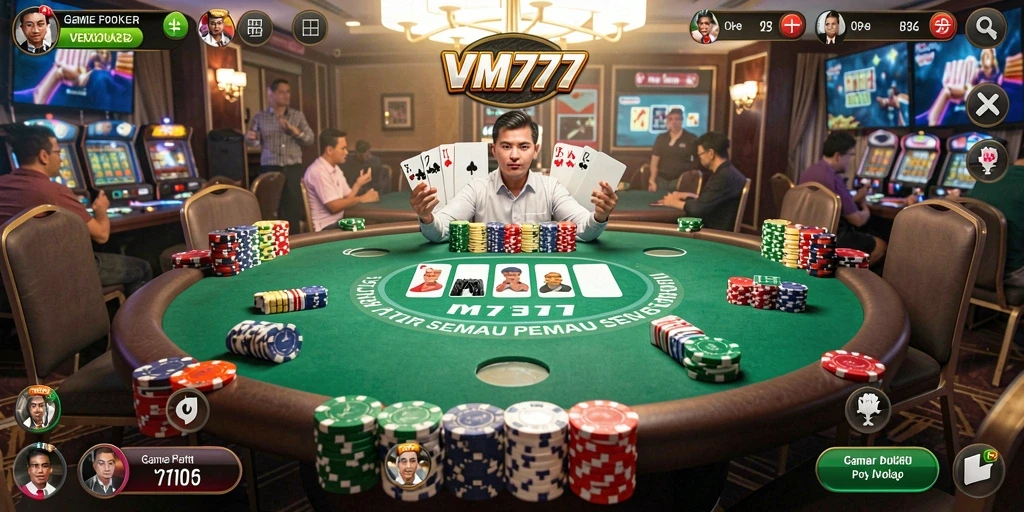 Tampilan gameplay seru dalam permainan Poker VM777.