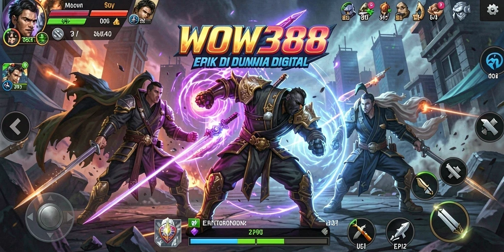 Tangkapan layar menampilkan pertarungan seru dengan karakter khas di WOW388.