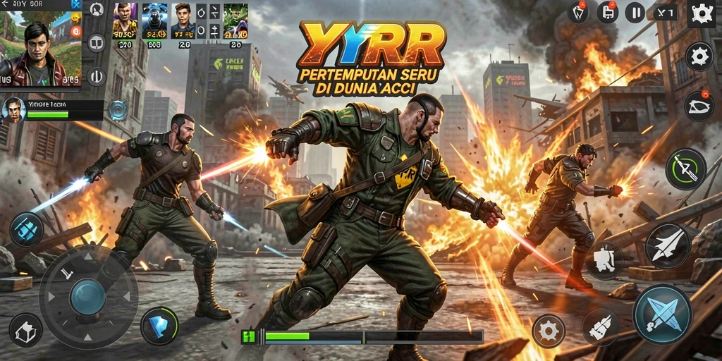 Tangkapan layar utama YYRR menunjukkan aksi pertempuran yang mendebarkan.