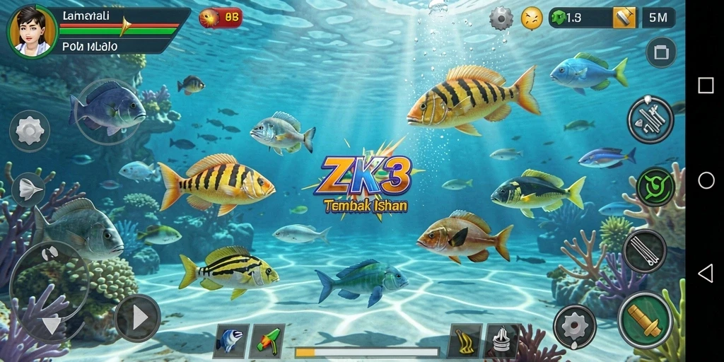 Tangkapan layar gameplay seru ZK3 saat menembak ikan.